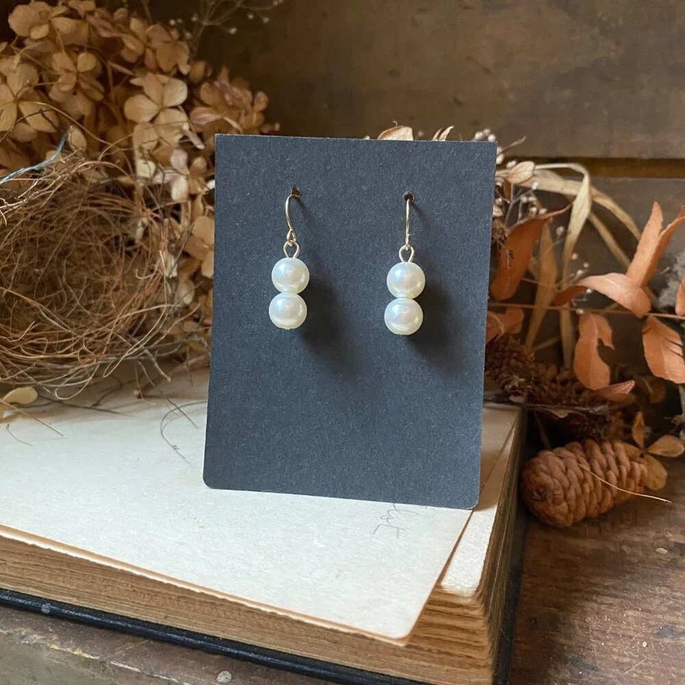 Double Faux Pearl Drop Earrings Gold Tone Earwire